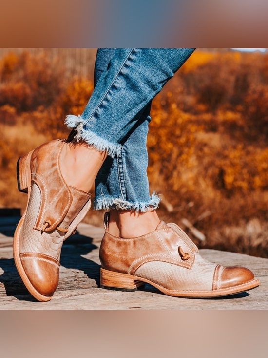 freebird Shoes - Freebird Mabel Taupe Multi Leather Western-Inspired Slip-On Oxford Loafer 10
